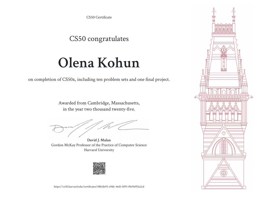 CS50x Certificate - Harvard CS50